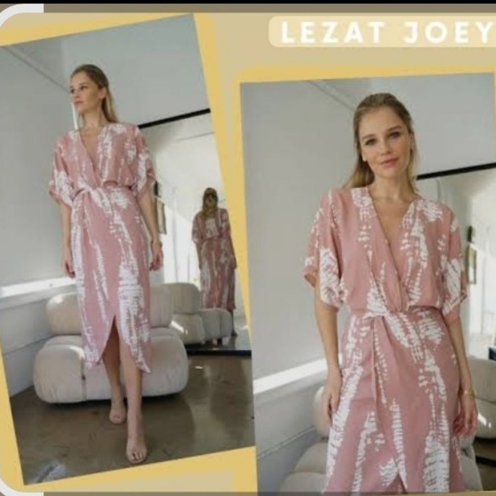 Pink and White Tie-Dye Kimono Style Dress By LEZAT